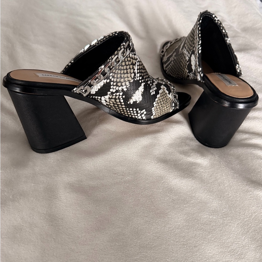Saks Fifth Ave Black and White Snake Print Mules - Picture 4 of 7